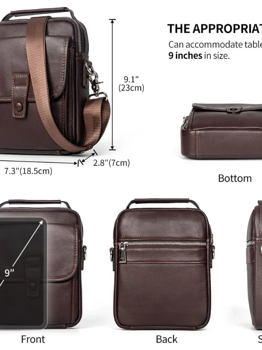 Men's Dark Brown Leather Shoulder Sling Travel Crossbody Magnetic Buckle Bag